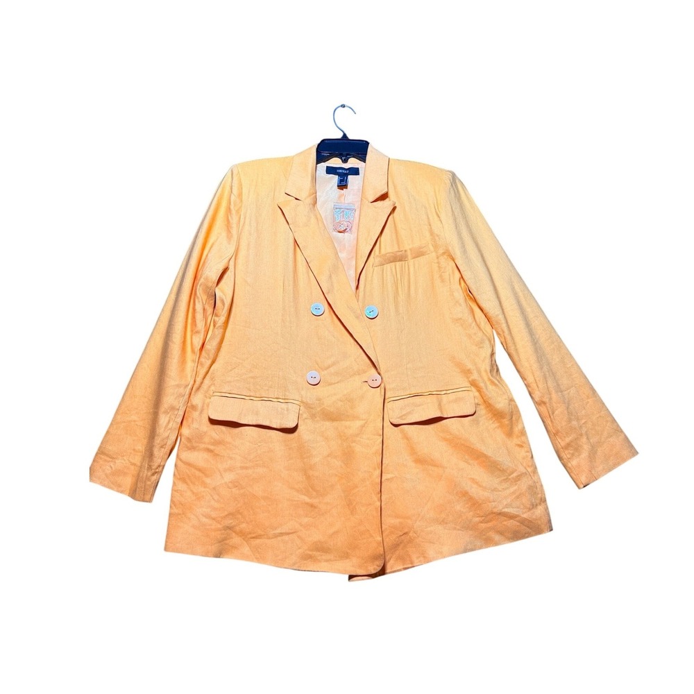 Forever 21 Blazer Jacket Women Large Orange Double Breasted Linen Blend